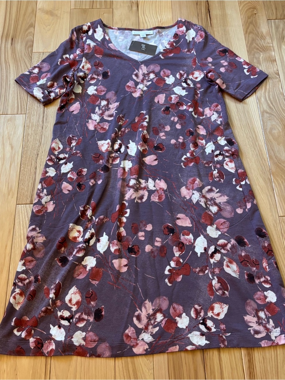 NEW J. Jill Affinity French Terry Raisin Floral Pattern Short Sleeve Shirt Dress